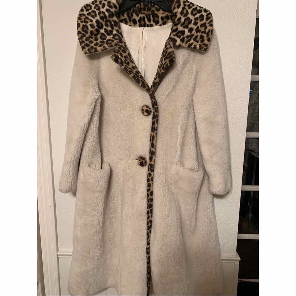 True Vintage Cream/Cheetah Long Fur Coat- Glenoit
